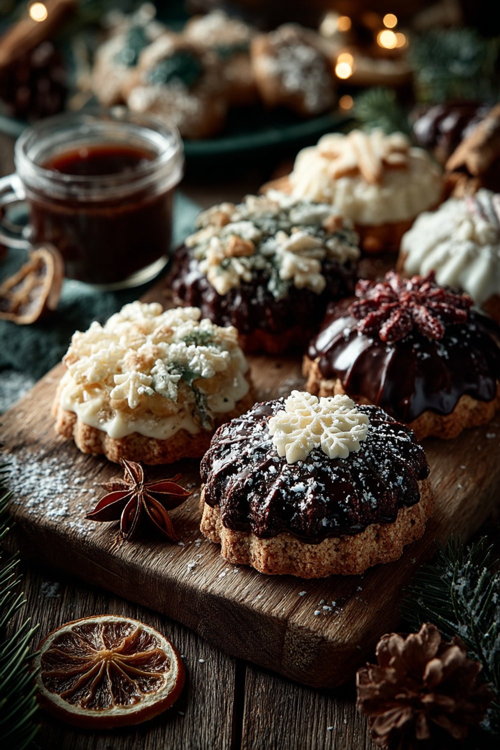 Nürnberger Lebkuchen mit Schokoladenglasur auf einem weihnachtlichen Teller